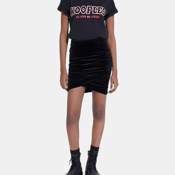 NWT | The Kooples | Black Velvet | Ruched Mini Skirt - Picture 2 of 10